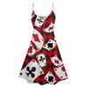 Checkerboard Playing Card Allover Print V Neck A Line Dress And Short Sleeve Button Up Shirt Outfit - Rouge S | US 4