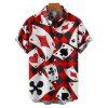 Checkerboard Playing Card Allover Print V Neck A Line Dress And Short Sleeve Button Up Shirt Outfit - Rouge S | US 4