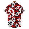 Checkerboard Playing Card Allover Print V Neck A Line Dress And Short Sleeve Button Up Shirt Outfit - Rouge S | US 4