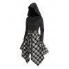 Plaid Panel Belted Cowl Neck Asymmetric Hooded Dress And Platform Sole Martin Boots Hollow Out Drop Earrings Outfit - Noir S | US 4