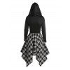 Plaid Panel Belted Cowl Neck Asymmetric Hooded Dress And Platform Sole Martin Boots Hollow Out Drop Earrings Outfit - Noir S | US 4