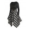 Plaid Panel Belted Cowl Neck Asymmetric Hooded Dress And Platform Sole Martin Boots Hollow Out Drop Earrings Outfit - Noir S | US 4