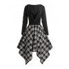 Plaid Panel Belted Cowl Neck Asymmetric Hooded Dress And Platform Sole Martin Boots Hollow Out Drop Earrings Outfit - Noir S | US 4