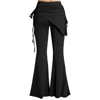 High Slit Flare Pants Celestial Sun Moon Cinched Elastic Waist Long Pants 