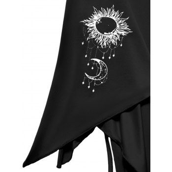High Slit Flare Pants Celestial Sun Moon Cinched Elastic Waist Long Pants 
