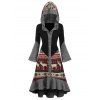 Elk Snowflake Tribal Pattern Knit High Low Flocking Liner Hooded Dress Button Up Flare Sleeve Midi Dress