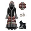 Elk Snowflake Tribal Pattern Knit Flocking Liner Hooded Dress and Zip Up Chunky Heel Punk Boots Life Tree Drop Earrings Outfit