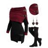 Open Shoulder Knit Foldover Top and Lace Up Over The Knee Boots Heart Rose Rivet Drop Earrings Outfit - Noir S | US 4