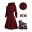 Hooded Cable Knit Sweater with Mini Dress Set and Lace Up Ankle Boots Butterfly Space Pendant Earrings Outfit - Rouge foncé S | US 4