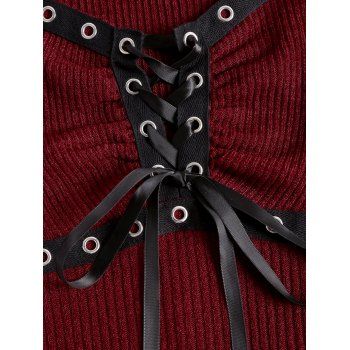 Lace Up Flare Sleeve Top Sweetheart Neck Grommet Design Casual Top 