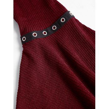 Lace Up Flare Sleeve Top Sweetheart Neck Grommet Design Casual Top 