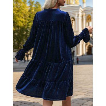 Poet Sleeve Velour Tiered Dress V Neck Mini Smock Dress