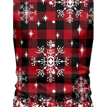 Christmas Snowflake Plaid Print Shirt Button Up Long Sleeve Turndown Collar Xmas Shirt