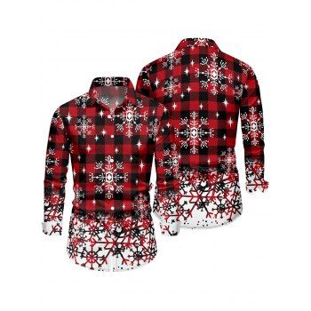 Christmas Snowflake Plaid Print Belted Long Sleeve Dress And Button Up Long Sleeve Shirt Outfit