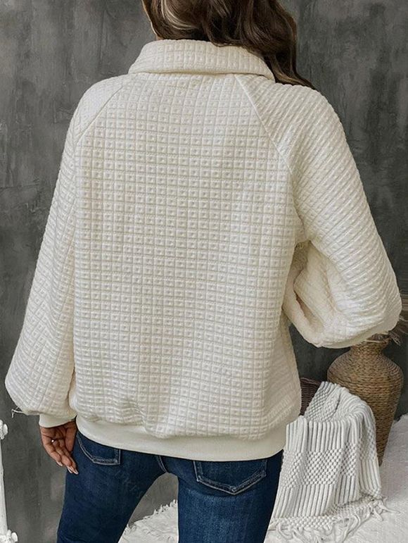 Sweat-shirt Décontracté Texturé à Demi-bouton Manches Raglan en Couleur Unie à Col Relevé - Beige XL | US 10