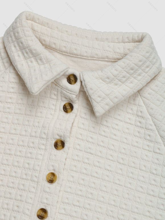 Sweat-shirt Décontracté Texturé à Demi-bouton Manches Raglan en Couleur Unie à Col Relevé - Beige XL | US 10