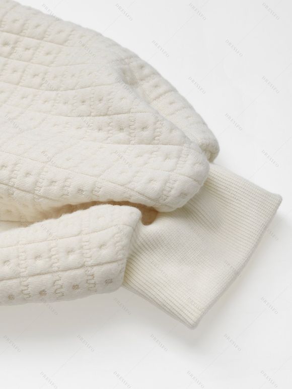 Sweat-shirt Décontracté Texturé à Demi-bouton Manches Raglan en Couleur Unie à Col Relevé - Beige XL | US 10