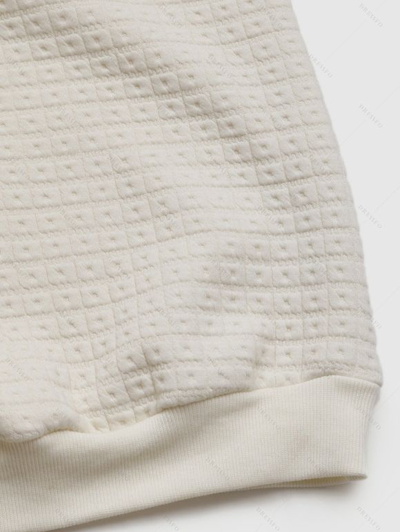 Sweat-shirt Décontracté Texturé à Demi-bouton Manches Raglan en Couleur Unie à Col Relevé - Beige XL | US 10