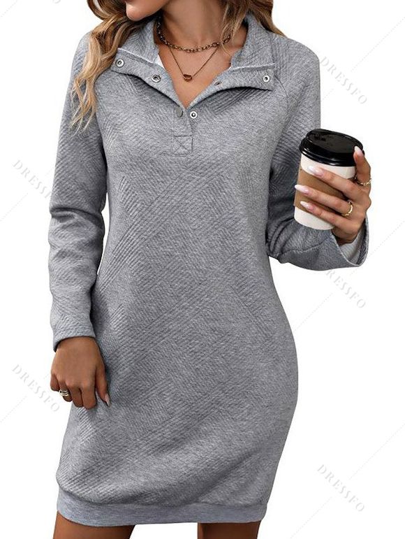 Mini Robe Droite Texturée en Couleur Unie à Manches Raglan - Gris Foncé XL | US 10