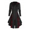 Lace Up Long Gothic Hooded Coat Lace Patchwork Zip Up Top