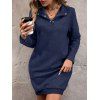 Mini Robe Droite Texturée en Couleur Unie à Manches Raglan - Bleu de Minuit L | US 8