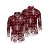 Chemise de Noël Boutonnée Flocon de Neige à Carreaux Imprimé à Manches Longues - Rouge foncé 4XL