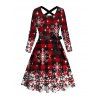 Christmas Snowflake Plaid Print Belted Long Sleeve Dress And Button Up Long Sleeve Shirt Outfit - Rouge foncé S | US 4