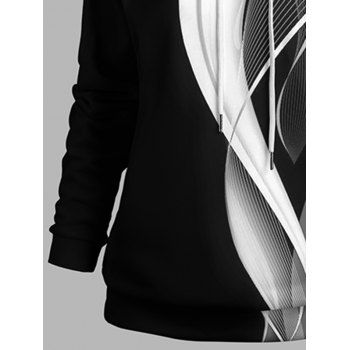 Contrast Color Abstract Print Drawstring Casual Hoodie