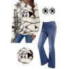 Halloween Eye Geometric Allover Print Hoodie And Zip Fly Flare Jeans Spider Pattern Drop Earrings Outfit - Blanc S | US 4