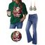 Christmas Santa Claus Elk Print Drawstring Hoodie And Zip Fly Flare Jeans Drop Earrings Outfit - Vert profond S | US 4