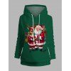 Christmas Santa Claus Elk Print Drawstring Hoodie And Zip Fly Flare Jeans Drop Earrings Outfit - Vert profond S | US 4