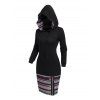 Tribal Print Patchwork Hooded Dress And Lace Up Chunky Heel Faux Leather Boots Layered Necklace Outfit - Noir S | US 4