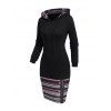 Tribal Print Patchwork Hooded Dress And Lace Up Chunky Heel Faux Leather Boots Layered Necklace Outfit - Noir S | US 4