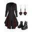 Lace Up Patchwork Zip Up Long Gothic Hooded Coat And Chunky Sole Martin Boots Drop Earrings Outfit - Noir S | US 4