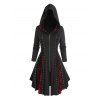 Lace Up Patchwork Zip Up Long Gothic Hooded Coat And Chunky Sole Martin Boots Drop Earrings Outfit - Noir S | US 4