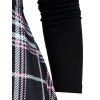 Plaid Print Off the Shoulder Cinched Shoulder Dress And Chunky Sole Buckle Straps Zipper Martin Boots Outfit - Noir S | US 4