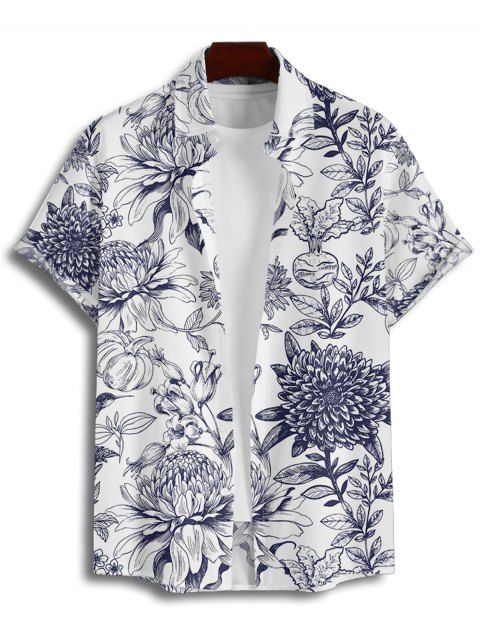 Chemise Décontractée Boutonnée Fleur et Gentilhomme Imprimés à Manches Courtes