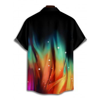 Men`s Colorful Print Roll Up Sleeve Shirt Button Up Short Sleeve Casual Shirt 
