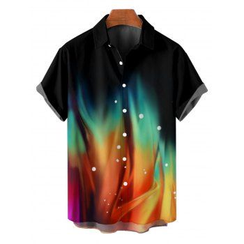 Men`s Colorful Print Roll Up Sleeve Shirt Button Up Short Sleeve Casual Shirt 