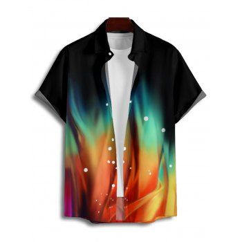 Men`s Colorful Print Roll Up Sleeve Shirt Button Up Short Sleeve Casual Shirt 