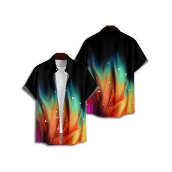 Men`s Colorful Print Roll Up Sleeve Shirt Button Up Short Sleeve Casual Shirt 