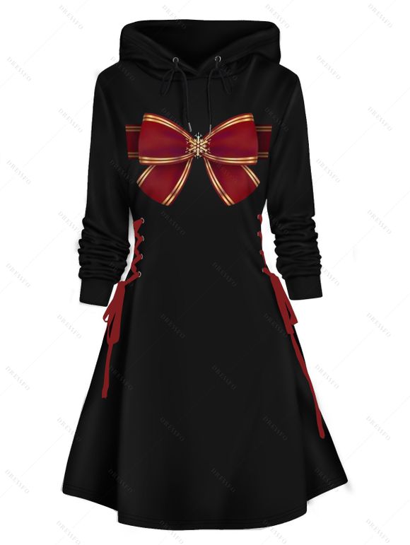 Robe à Capuche de Noël Ligne A Nœud Papillon Imprimé à Lacets à Côté - Noir L | US 8-10