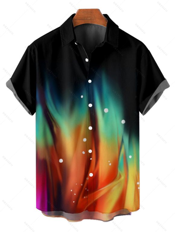 Chemise Décontractée Colorée Imprimée Boutonnée à Manches Roulées pour Homme - Noir S