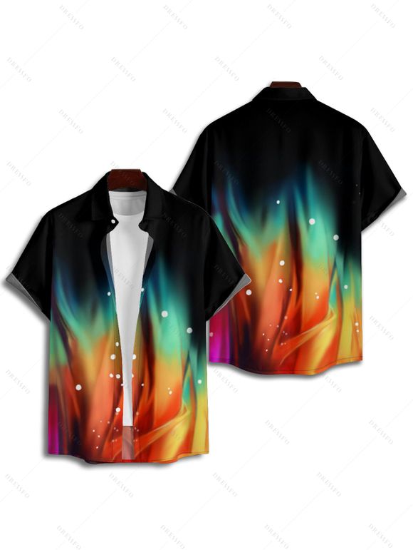 Chemise Décontractée Colorée Imprimée Boutonnée à Manches Roulées pour Homme - Noir S