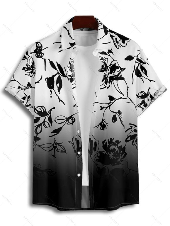 Chemise Décontractée Boutonnée Fleurie Imprmée à Manches Courtes - Blanc 3XL