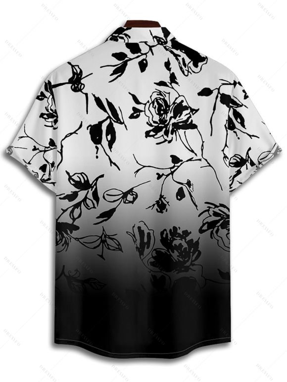 Chemise Décontractée Boutonnée Fleurie Imprmée à Manches Courtes - Blanc 2XL