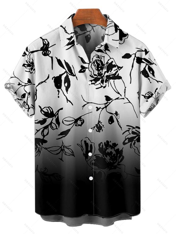 Chemise Décontractée Boutonnée Fleurie Imprmée à Manches Courtes - Blanc 2XL