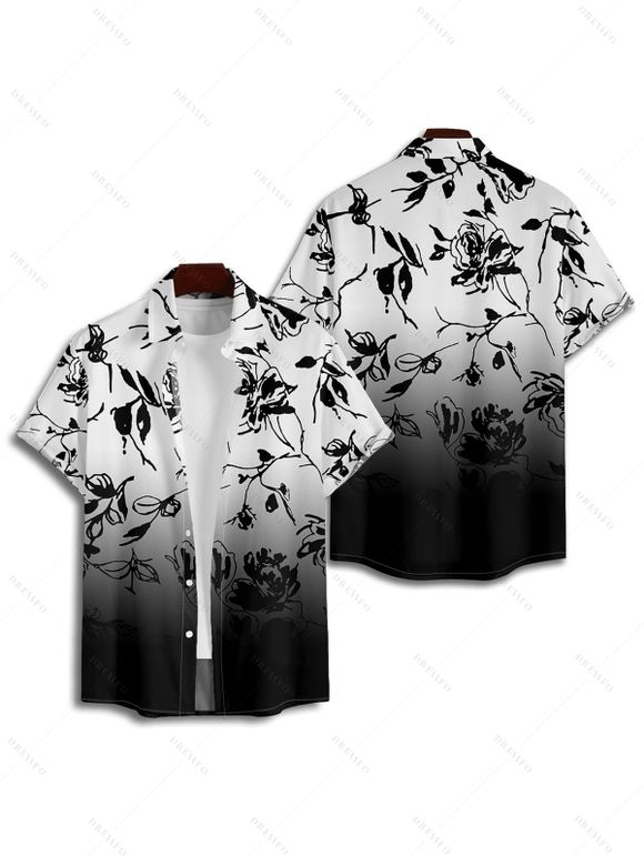 Chemise Décontractée Boutonnée Fleurie Imprmée à Manches Courtes - Blanc 2XL