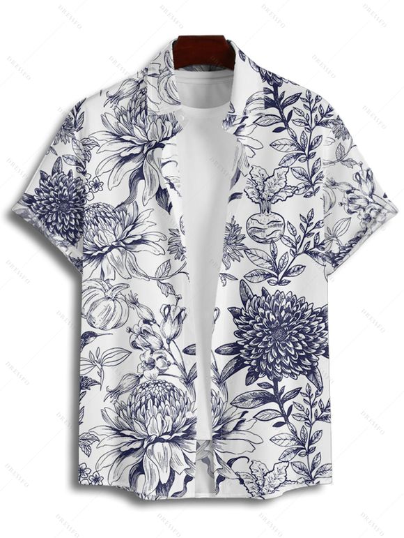 Chemise Décontractée Boutonnée Fleur et Gentilhomme Imprimés à Manches Courtes - Blanc XL