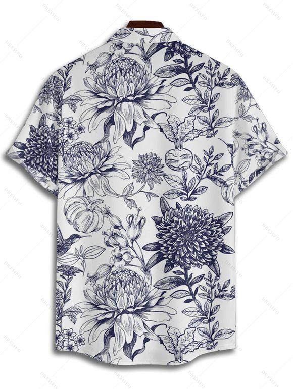 Chemise Décontractée Boutonnée Fleur et Gentilhomme Imprimés à Manches Courtes - Blanc L